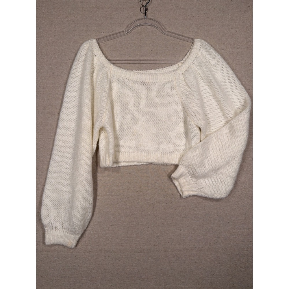 Altar'd State Cream Cropped Knit Sweater Square Neck Balloon Sleeve CSE0924 M